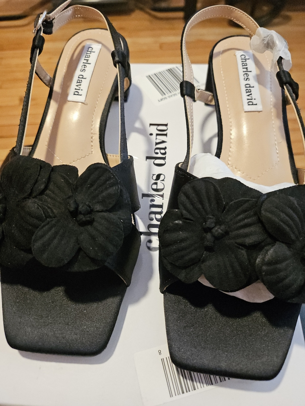Charles David Black Floral Slingback Heels